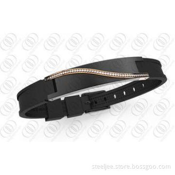 Rose Gold Accent CNC Clear Crystals Bracelets Stainless Ste